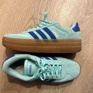 adidas Mint Green Suede Platform Sneakers with Blue Stripes